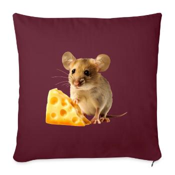 Souris avec un morceau de fromage - Housse de coussin décorative 45 x 45 cm - bordeaux - Devant