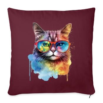 Chat coloré cool avec des lunettes de soleil - Housse de coussin décorative 45 x 45 cm - bordeaux - Devant