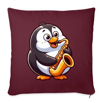 Mignon pingouin saxophoniste musique classique dessin animé - Housse de coussin décorative 45 x 45 cm - bordeaux - Devant