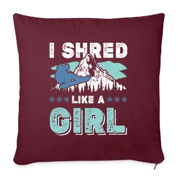 Snowboard filles - Housse de coussin décorative 45 x 45 cm - bordeaux - Devant