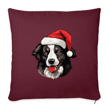 Border Collie tête de chien Noël Noël - Housse de coussin décorative 45 x 45 cm - bordeaux - Devant