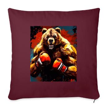 Grizzly Bär Boxer Kämpfer - Sofakissenbezug 45 x 45 cm - Burgunderrot - Vorne