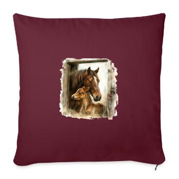 Cheval avec poulain dans le cadre du but - Housse de coussin décorative 45 x 45 cm - bordeaux - Devant
