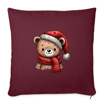 Mignon ours de Noël avec chapeau et écharpe - Housse de coussin décorative 45 x 45 cm - bordeaux - Devant