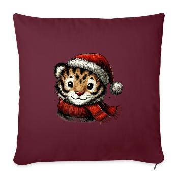 Mignon tigre de Noël avec chapeau - Housse de coussin décorative 45 x 45 cm - bordeaux - Devant