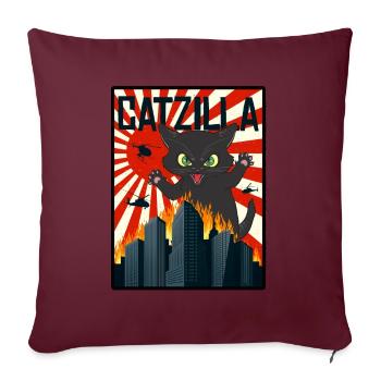 Catzilla I chat chats chat noir chatons - Housse de coussin décorative 45 x 45 cm - bordeaux - Devant