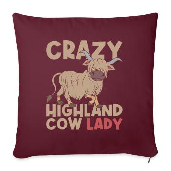 Highland Cattle Lady bovins des Highlands écossais - Housse de coussin décorative 45 x 45 cm - bordeaux - Devant