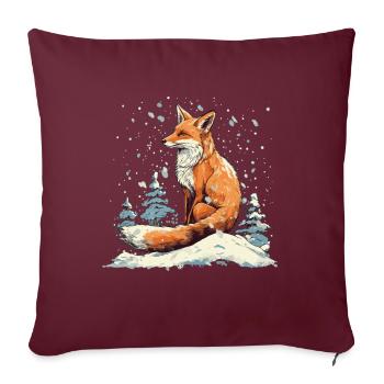 Renard au pays des merveilles de l’hiver - Housse de coussin décorative 45 x 45 cm - bordeaux - Devant