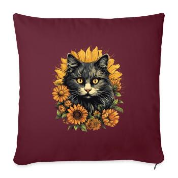 Miaou Fleur Chat Sunshine Chaton Amant - Housse de coussin décorative 45 x 45 cm - bordeaux - Devant