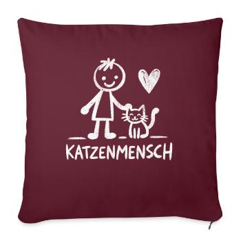 Katzenmensch - Doodle Design für Katzenliebhaber - Sofakissenbezug 45 x 45 cm - Burgunderrot - Vorne