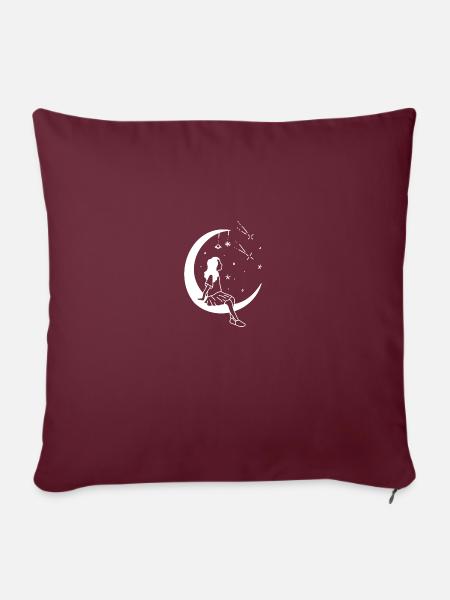 Mädchen Mond Sterne - Sofakissenbezug 45 x 45 cm - Burgunderrot