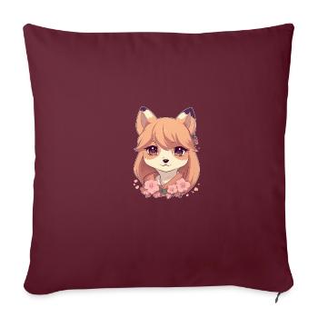 Chienne japonaise Shiba Inu fille avec des fleurs - Housse de coussin décorative 45 x 45 cm - bordeaux - Devant