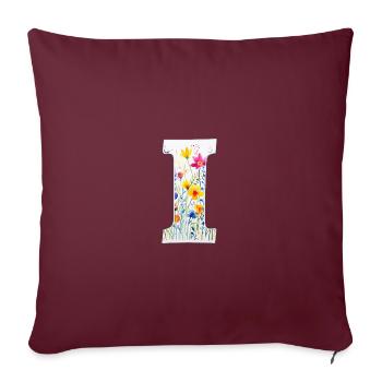 Letter J, Monogram, Floral Pattern - Sofa pillowcase 17,3'' x 17,3'' (45 x 45 cm) - burgundy - Front