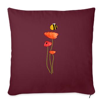 Mohn mit Biene - Sofakissenbezug 45 x 45 cm - Burgunderrot - Vorne