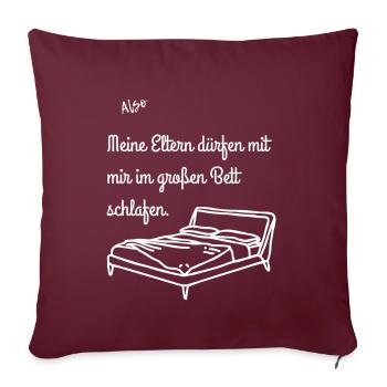 Im großen Bett schlafen mit weißer Schrift - Sofakissenbezug 45 x 45 cm - Burgunderrot - Vorne