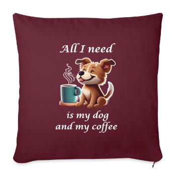 Chien mignon avec tasse à café - Housse de coussin décorative 45 x 45 cm - bordeaux - Devant