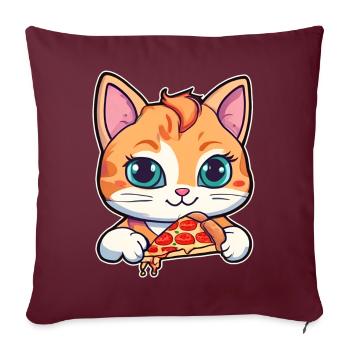 Le chat adore la pizza - Housse de coussin décorative 45 x 45 cm - bordeaux - Devant