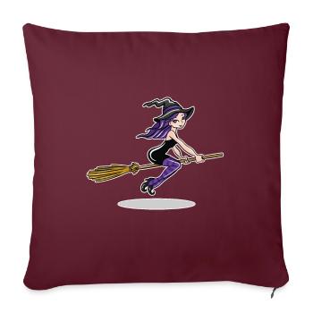 Sorcière sur balai - Housse de coussin décorative 45 x 45 cm - bordeaux - Devant