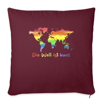 Die Welt ist Bunt - Regenbogen Flagge Toleranz - - Sofakissenbezug 45 x 45 cm - Burgunderrot - Vorne