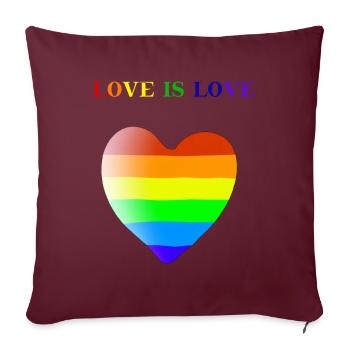 Idée cadeau coeur arc-en-ciel LGBT L'amour c'est l'amour - Housse de coussin décorative 45 x 45 cm - bordeaux - Devant