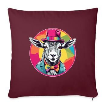 Chèvre avec veste, noeud et chapeau en roue chromatique - Housse de coussin décorative 45 x 45 cm - bordeaux - Devant