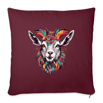 Chèvre avec coiffe de plumes colorées - Housse de coussin décorative 45 x 45 cm - bordeaux - Devant
