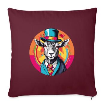 Chèvre avec veste, noeud et chapeau en roue chromatique - Housse de coussin décorative 45 x 45 cm - bordeaux - Devant