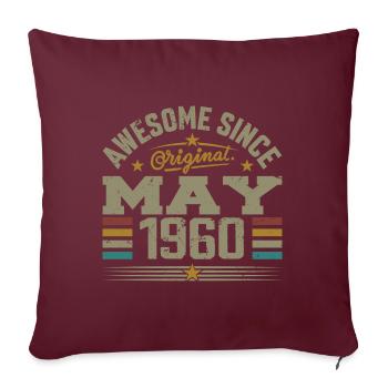 Vintage Mai 1960 Mai 1960 né en Mai 1960 Original - Housse de coussin décorative 45 x 45 cm - bordeaux - Devant
