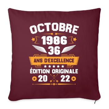 Octobre 1986 Idée Cadeau D'anniversaire 36 Ans - Housse de coussin décorative 45 x 45 cm - bordeaux - Devant