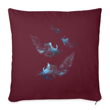 Des plumes bleu vif flottent au vent - Housse de coussin décorative 45 x 45 cm - bordeaux - Devant