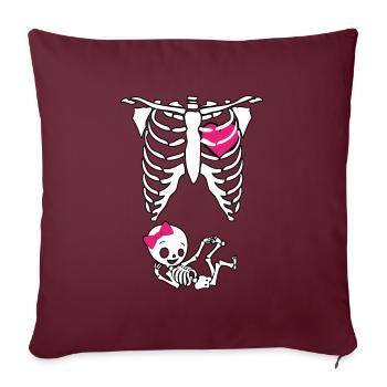 Squelette, cage thoracique, enceinte, mère enceinte - Housse de coussin décorative 45 x 45 cm - bordeaux - Devant