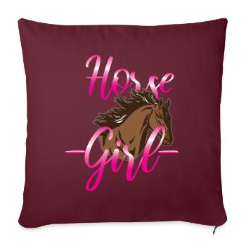 Cheval fille chevaux - Housse de coussin décorative 45 x 45 cm - bordeaux - Devant