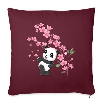Panda Cherry Blossom Cerisier Fleurs De Cerisier Pandas Japonais - Housse de coussin décorative 45 x 45 cm - bordeaux - Devant