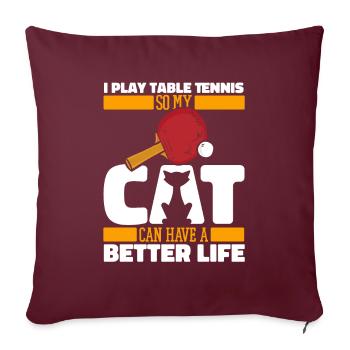 Tischtennis Pingpong Katze - Sofakissenbezug 45 x 45 cm - Burgunderrot - Vorne