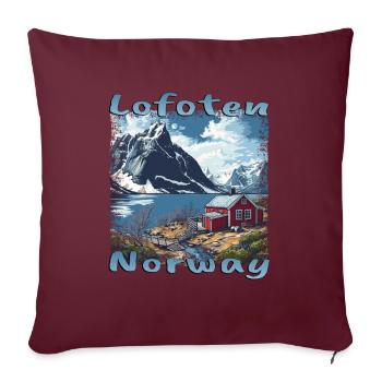 Lofoten maison en bois norvégienne montagnes mer grunge - Housse de coussin décorative 45 x 45 cm - bordeaux - Devant