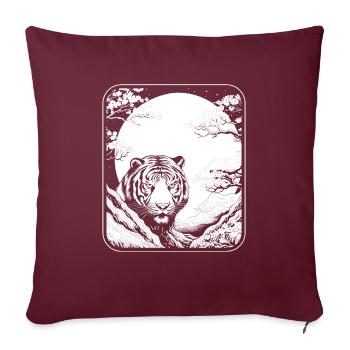 Tigre Japon Cerisier Fleur Lune - Housse de coussin décorative 45 x 45 cm - bordeaux - Devant