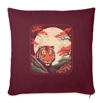 Tigre Japon Cerisier Fleur Lune - Housse de coussin décorative 45 x 45 cm - bordeaux - Devant