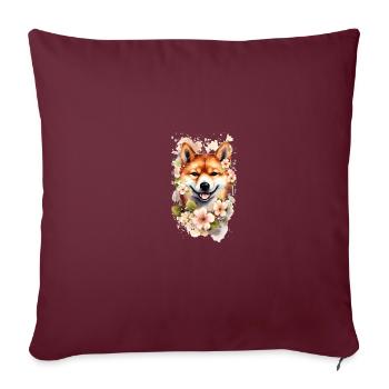 Portrait du chien japonais Shiba Inu en fleurs de - Housse de coussin décorative 45 x 45 cm - bordeaux - Devant