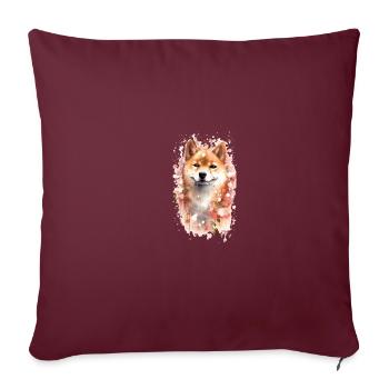 Japanese dog Shiba Inu cherry blossom portrait - Sofa pillowcase 17,3'' x 17,3'' (45 x 45 cm) - burgundy - Front