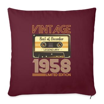 65e anniversaire Cassette décembre Vintage 1958 - Housse de coussin décorative 45 x 45 cm - bordeaux - Devant