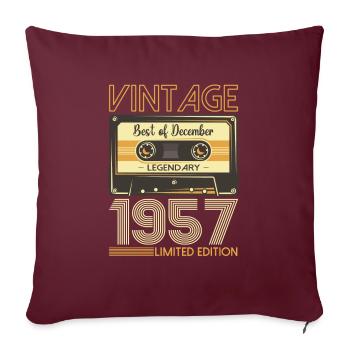 66e anniversaire décembre Vintage 1957 cassette - Housse de coussin décorative 45 x 45 cm - bordeaux - Devant