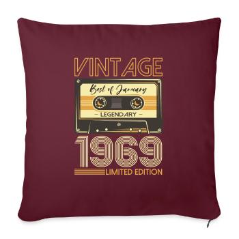 55e anniversaire janvier Vintage 1969 cassette - Housse de coussin décorative 45 x 45 cm - bordeaux - Devant
