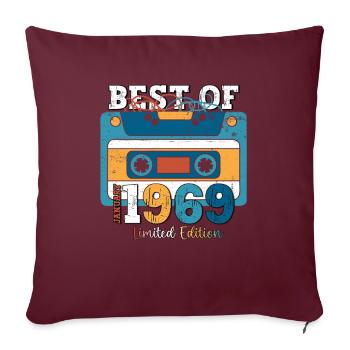 55ème Anniversaire Janvier Millésime 1969 Cassette - Housse de coussin décorative 45 x 45 cm - bordeaux - Devant