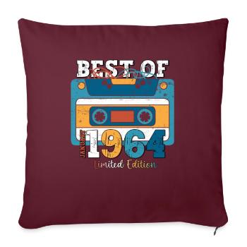 Cassette 60e anniversaire janvier Vintage 1964 - Housse de coussin décorative 45 x 45 cm - bordeaux - Devant