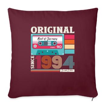 30e anniversaire Cassette janvier Vintage 1994 - Housse de coussin décorative 45 x 45 cm - bordeaux - Devant