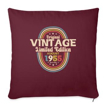 70e anniversaire Original août 1955 Né en 1955 - Housse de coussin décorative 45 x 45 cm - bordeaux - Devant