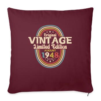 Original 1948 Millésime Août 76th Anniversaire 1948 - Housse de coussin décorative 45 x 45 cm - bordeaux - Devant