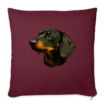 Portrait de chien teckel - Housse de coussin décorative 45 x 45 cm - bordeaux - Devant