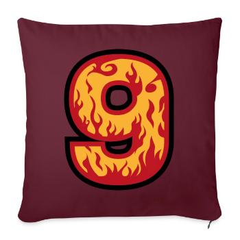 Nummer 9 mit Flammen - Zahl neun mit Feuer 🔥 - Sofakissenbezug 45 x 45 cm - Burgunderrot - Vorne