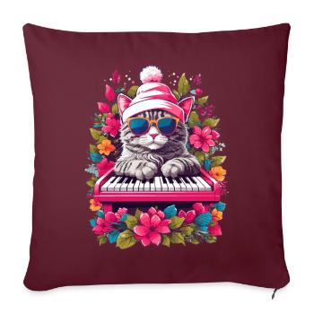 Süße Katze mit Piano - Sofakissenbezug 45 x 45 cm - Burgunderrot - Vorne